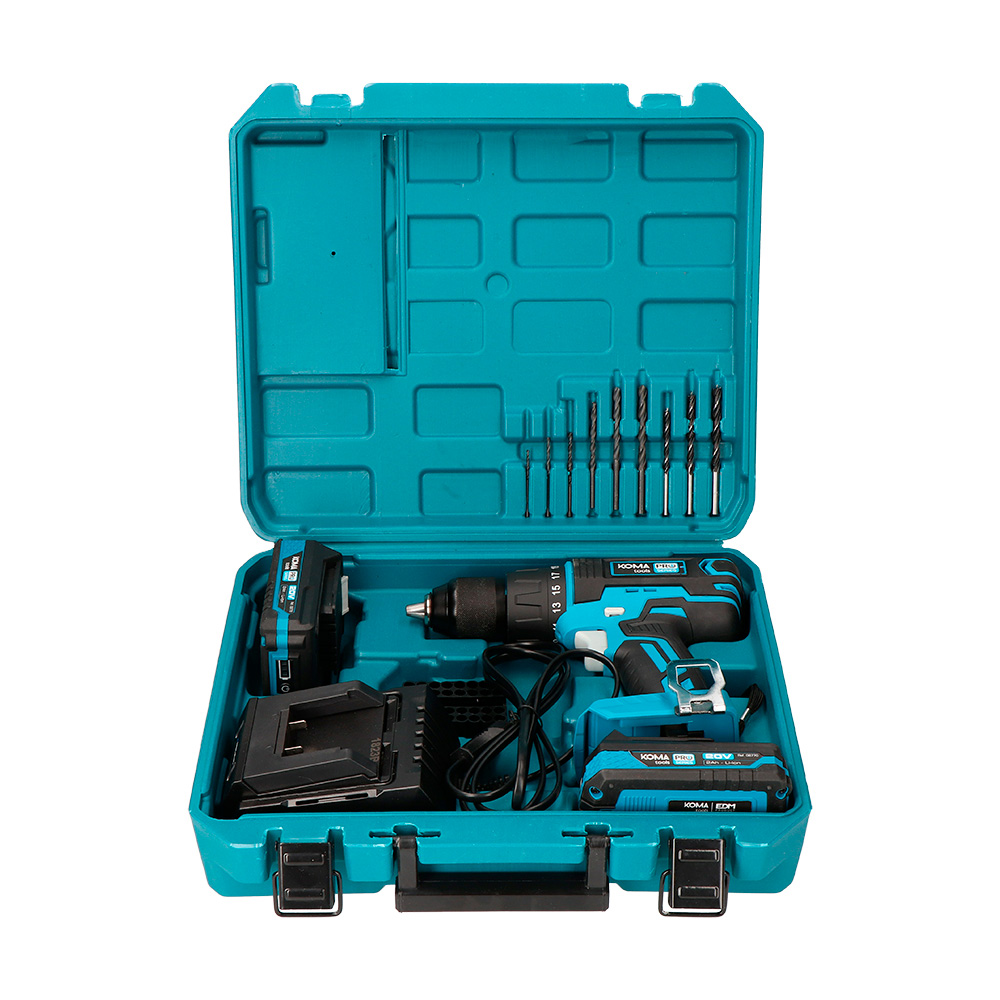 KIT TALADRO PERCUTOR/ATORNILLADOR 20V CON 2 BATERIAS 2.0 AH Y CARGADOR KOMA TOOLS PRO SERIES BATTERY