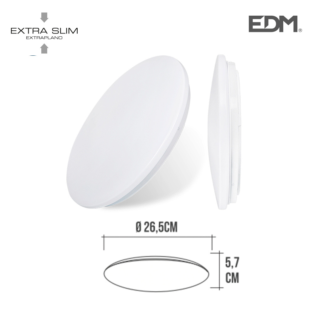 APLIQUE SUPERFICIE LED EXTRAPLANO 12W 840 LUMENS 6,500K CIRCULAR 26,5X5,7CM EDM