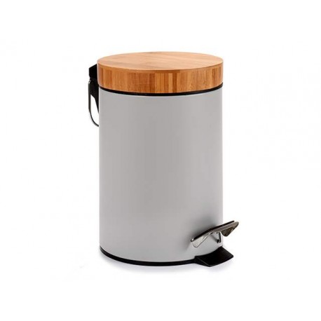PAPELERA 3L GRIS CON TAPA BAMBU