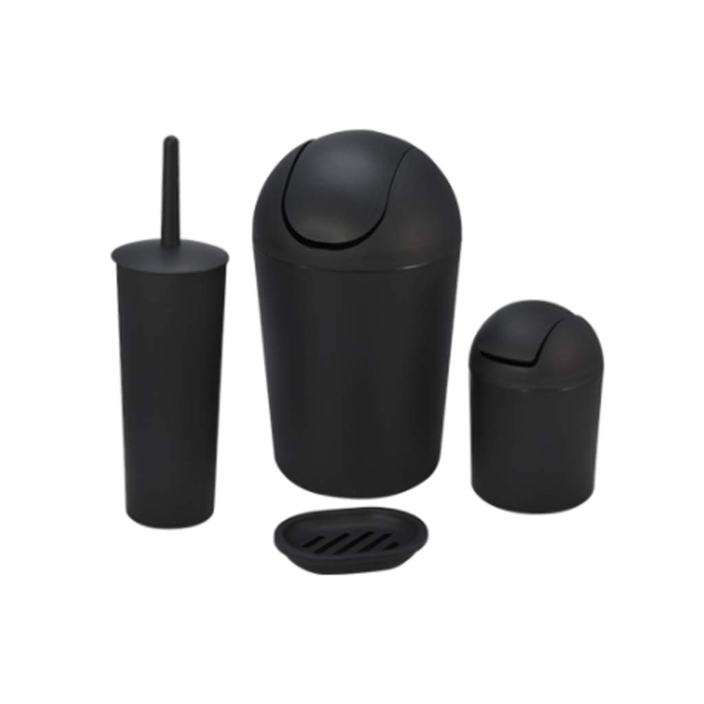 JUEGO BAÑO 4 PIEZAS METAL PLASTICO NEGRO