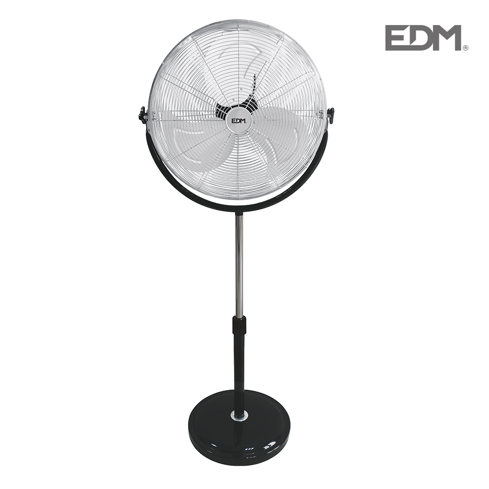 VENTILADOR DE PIE INDUSTRIAL CON BASE CIRCULAR CROMADO/NEGRO 120W ASPAS 50 CM ALTURA REGULABLE 118-148 CM EDM